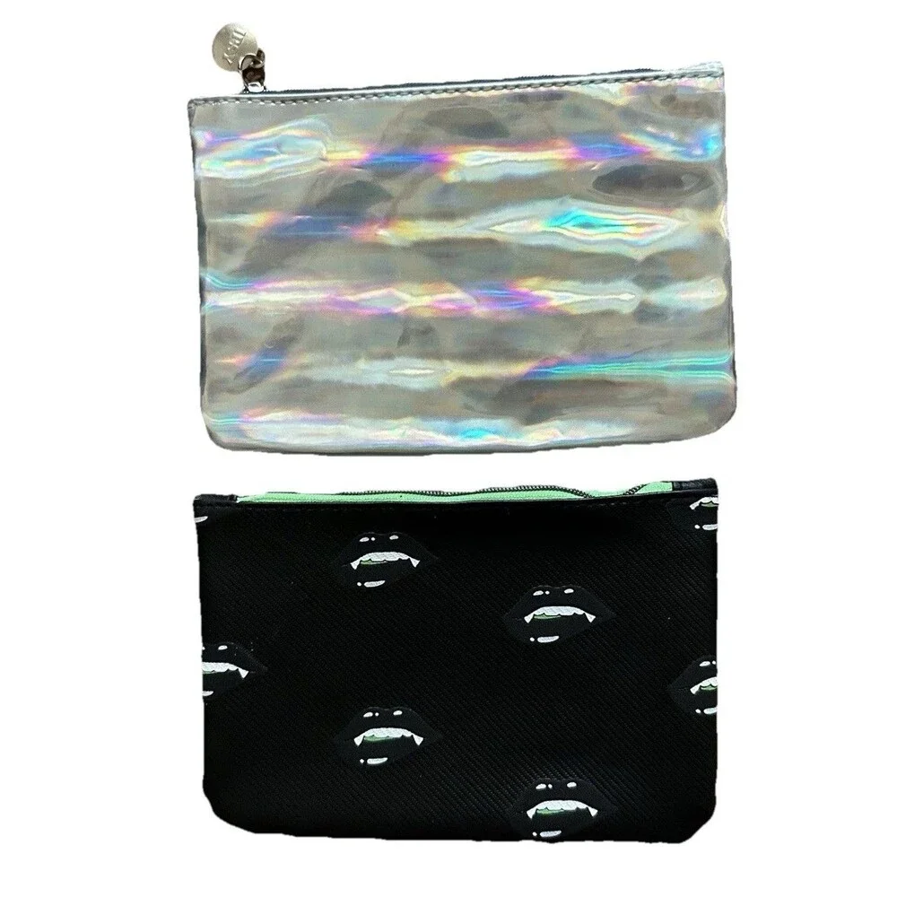 Ipsy Makeup Bags Travel Iridescent, Blk Vamp Lips Storage School Lot of 2